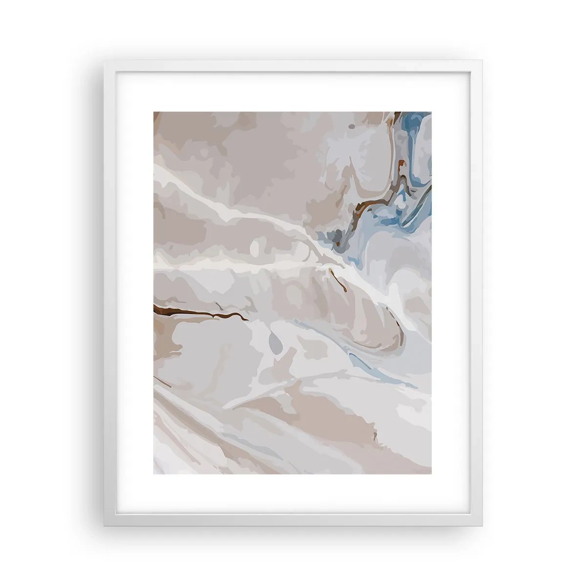 Poster in einem weißen Rahmen - Blau schlängelt sich unter dem Weiß - 40x50 cm