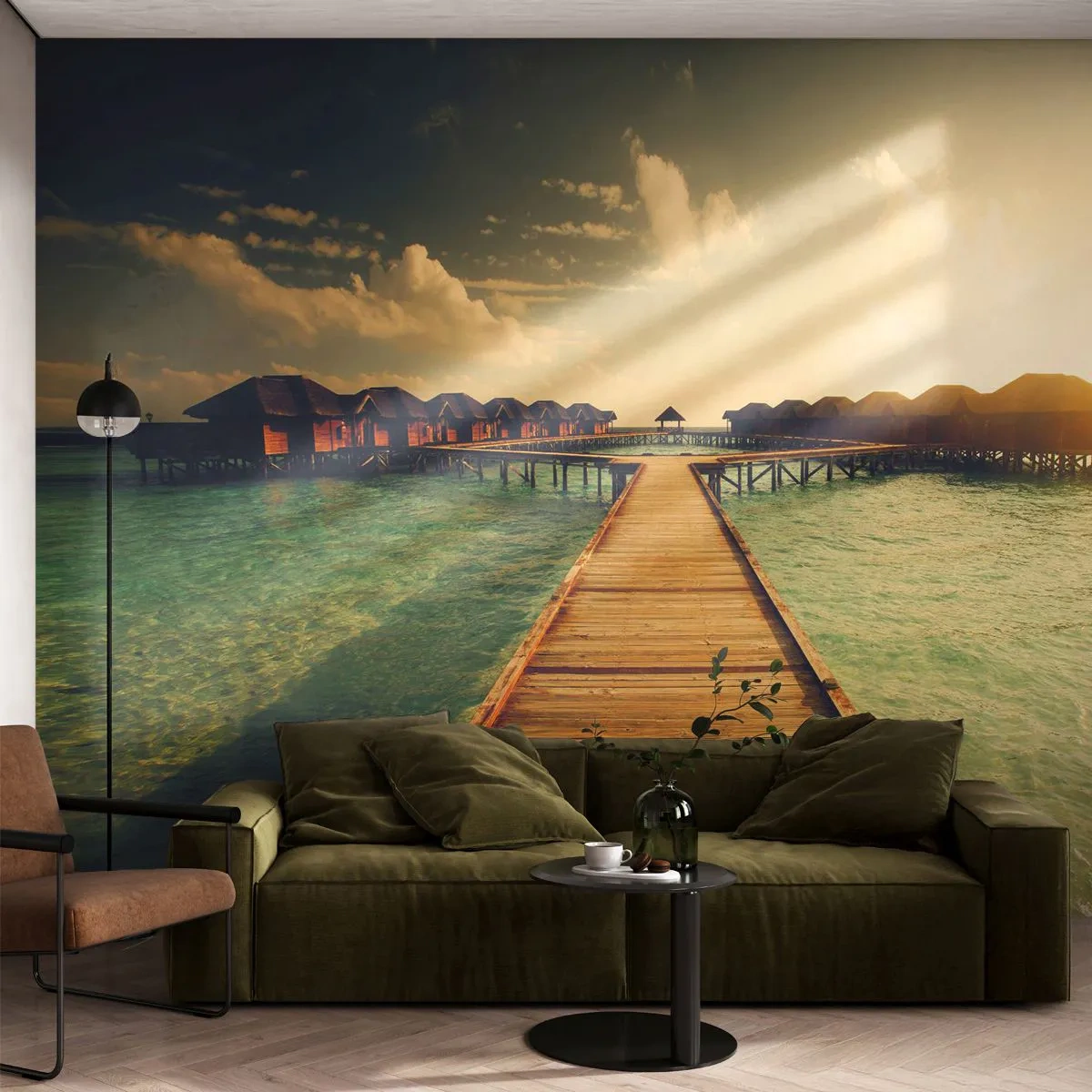 Fototapete Premium Canvas - Eine herzliche Einladung - Malediven, Landschaft, Häuser am Wasser - 150x105 cm