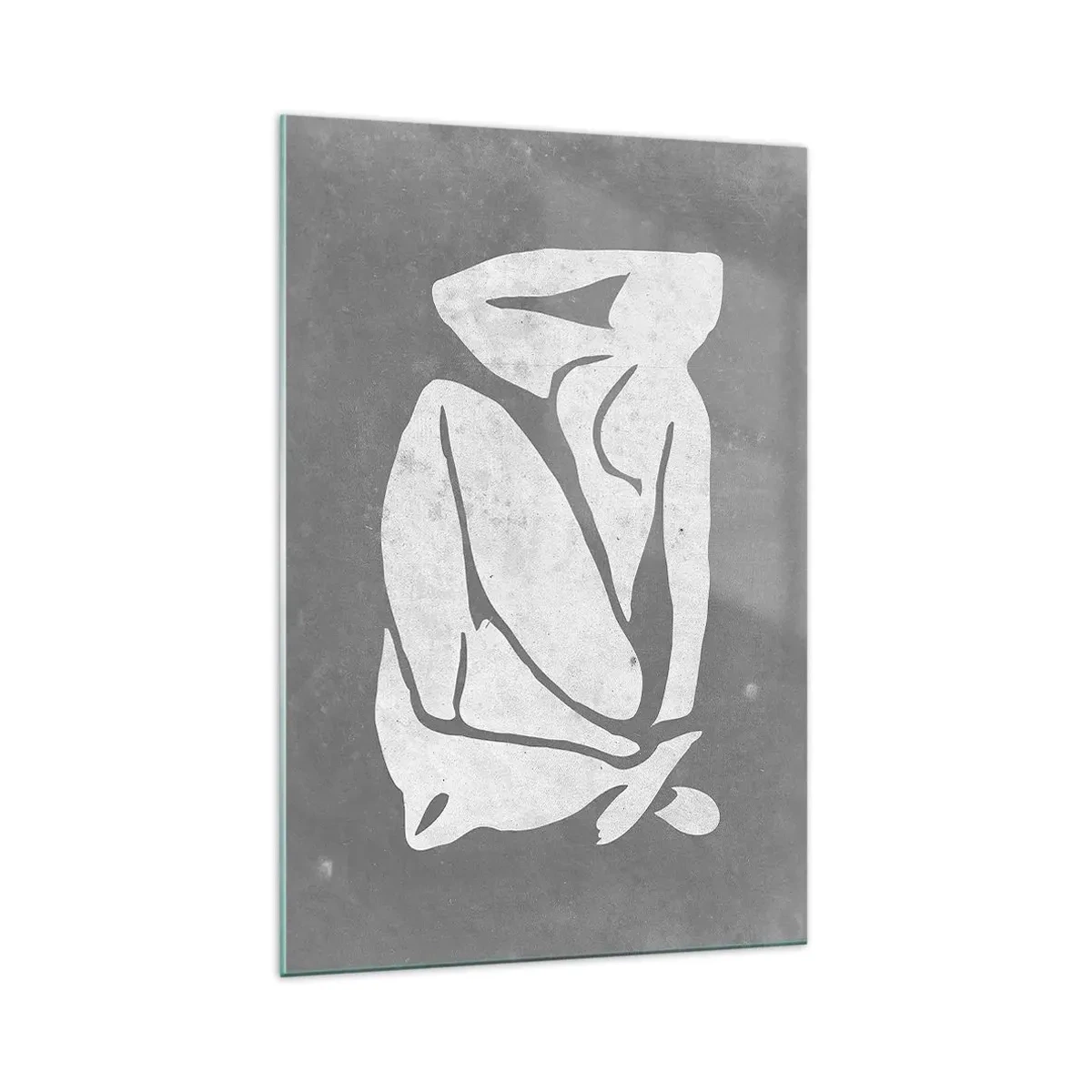 Glasbild - Bild auf glas - Eine minimalistische Silhouettenzeichnung auf grauem Hintergrund - 70x100cm - In Gedanken versunken - Moderne Wanddekoration für Wohnzimmer und Schlafzimmer ARTTOR