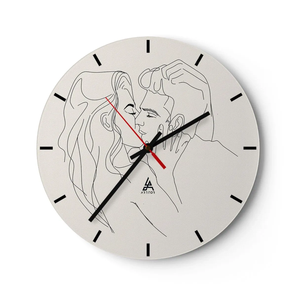Wanduhr - Glasuhr - Ein minimalistischer Cartoon eines verliebten Paares - 30x30cm - Verstrickt im Gefühl - Moderne Wanddekoration für Wohnzimmer, Küche und Schlafzimmer ARTTOR