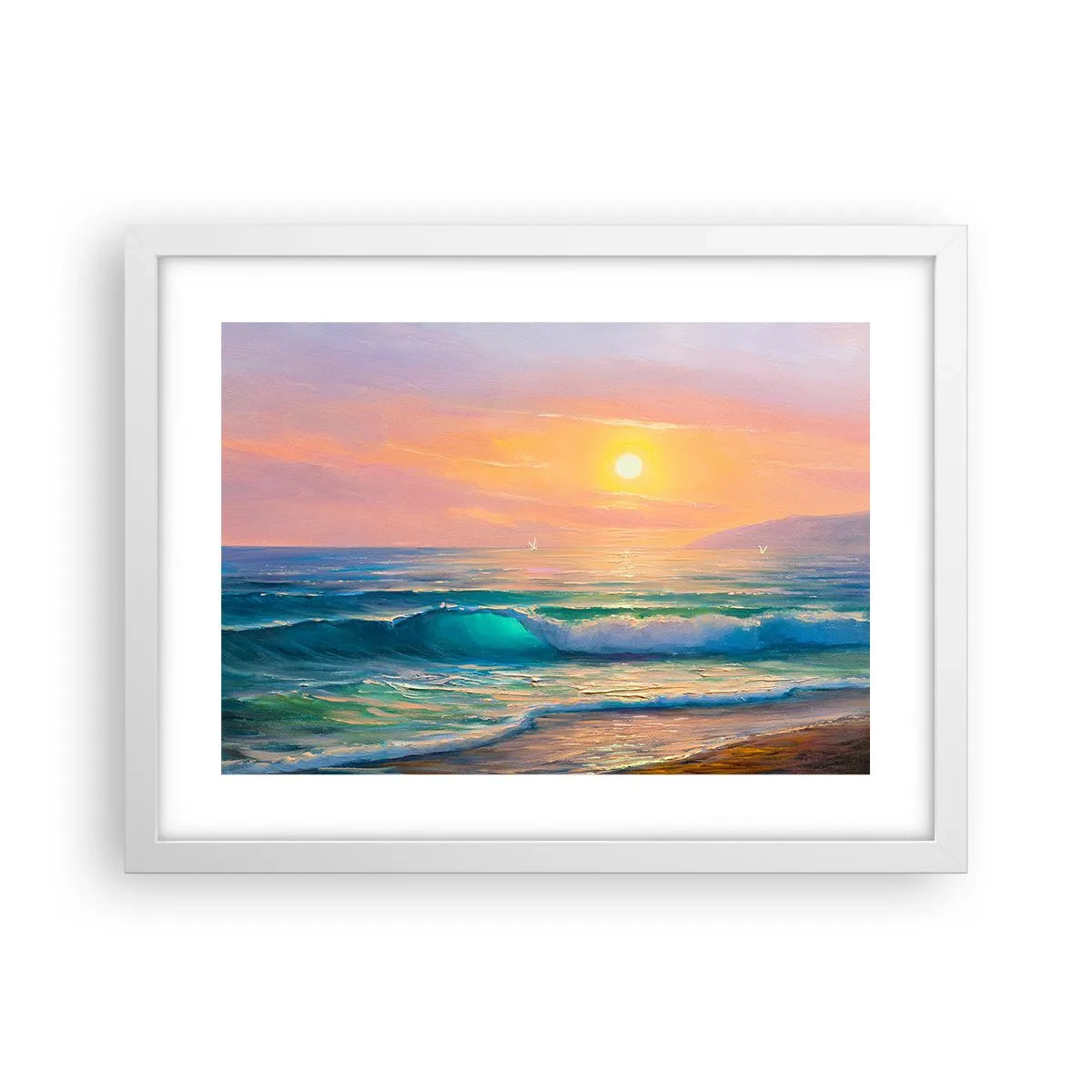 Poster in einem weißen Rahmen - Ein türkisfarbenes Lied der Wellen - 40x30 cm