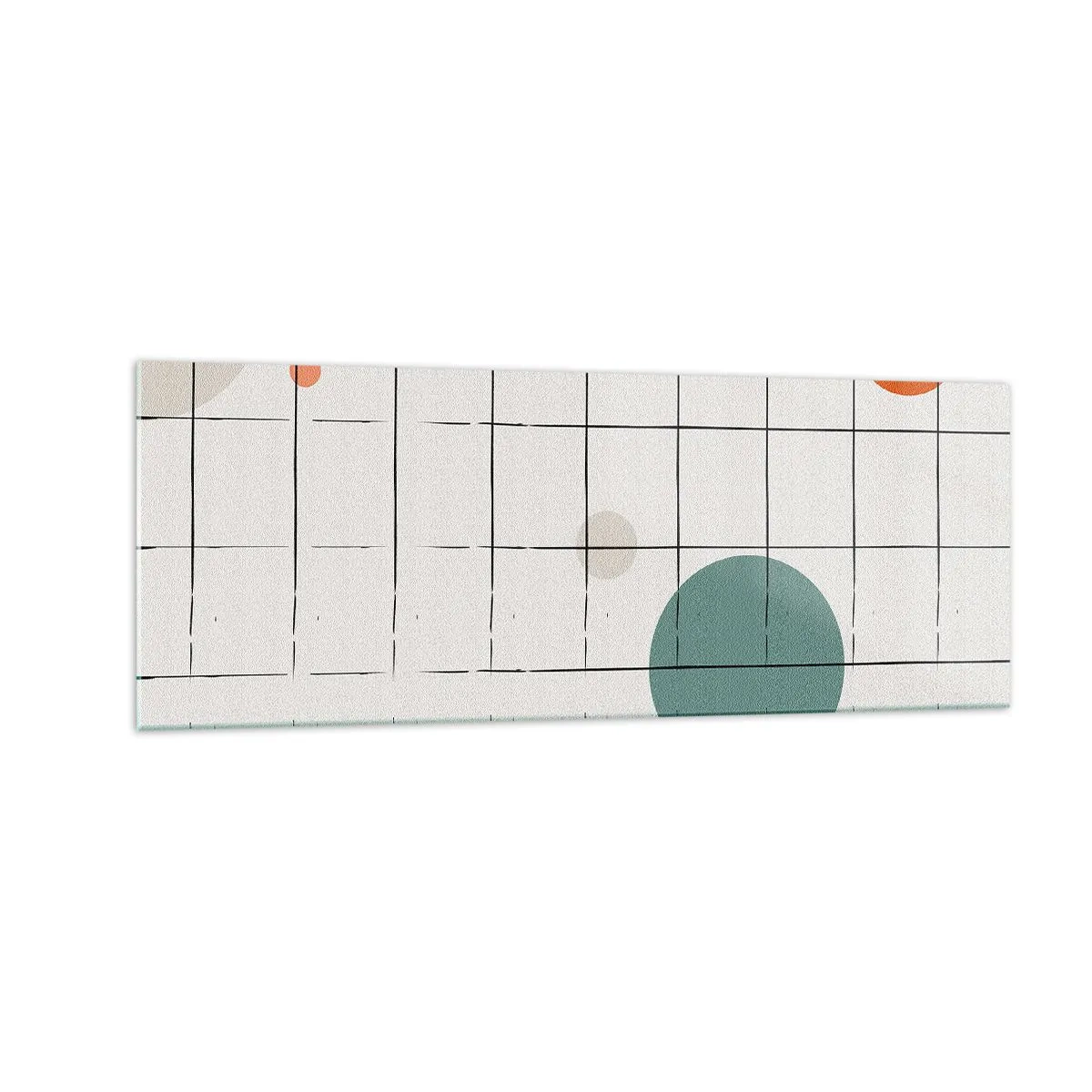 Glasbild - Bild auf glas - Abstrakte farbige Kreise auf einem geometrischen Gitterhintergrund - 140x50cm - Gefangen. Wir oder sie? - Moderne Wanddekoration für Wohnzimmer und Schlafzimmer ARTTOR