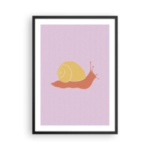Poster in einem schwarzem Rahmen - Minimalistische Schneckengrafik auf pastellfarbenem Hintergrund - 50x70cm - Es gibt keine Eile - Moderne Wanddekoration für Wohnzimmer und Schlafzimmer ARTTOR