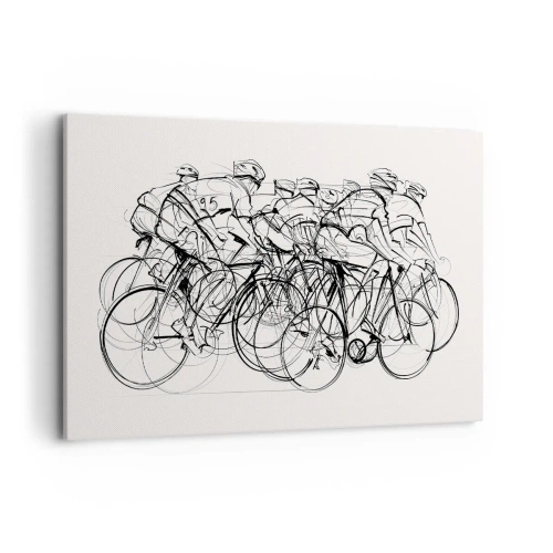 Bild auf Leinwand - Leinwandbild - Eine Gruppe von Radfahrern in Bewegung im minimalistischen Stil - 120x80cm - Gemeinsam als Team - Moderne Wanddekoration für Wohnzimmer und Schlafzimmer ARTTOR
