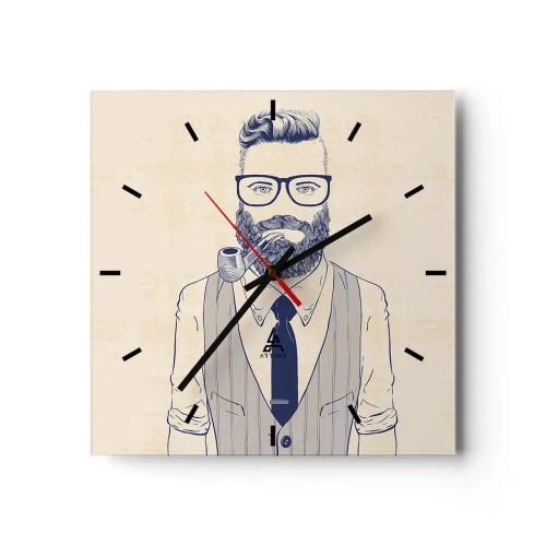 Wanduhr - Glasuhr - Stilisierter Mann mit Bart, Pfeife und Brille - 30x30cm - Fröhlich, maskulin und modisch - Moderne Wanddekoration für Wohnzimmer und Schlafzimmer ARTTOR
