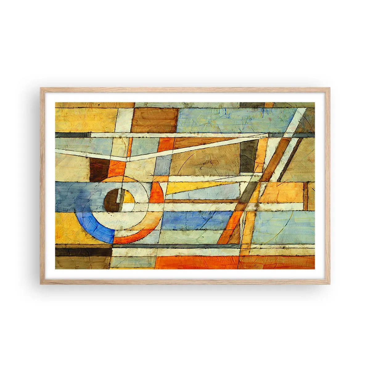 Poster in einem Rahmen aus heller Eiche - Kubismus auf der Baustelle - 91x61 cm