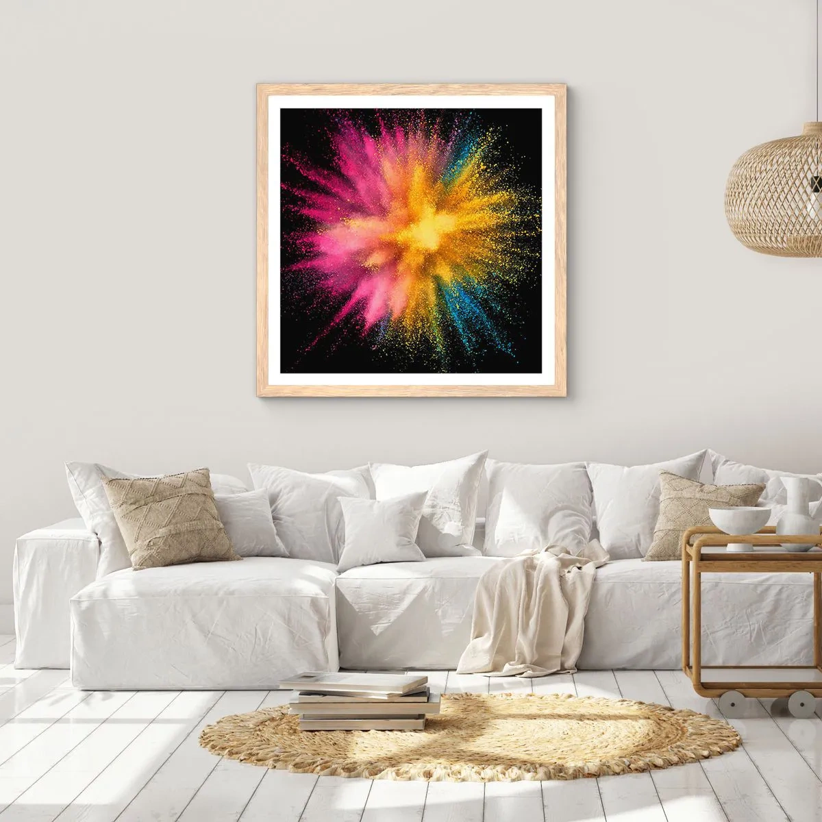Poster in einem Rahmen aus heller Eiche - Die Geburt der Farben - 60x60 cm