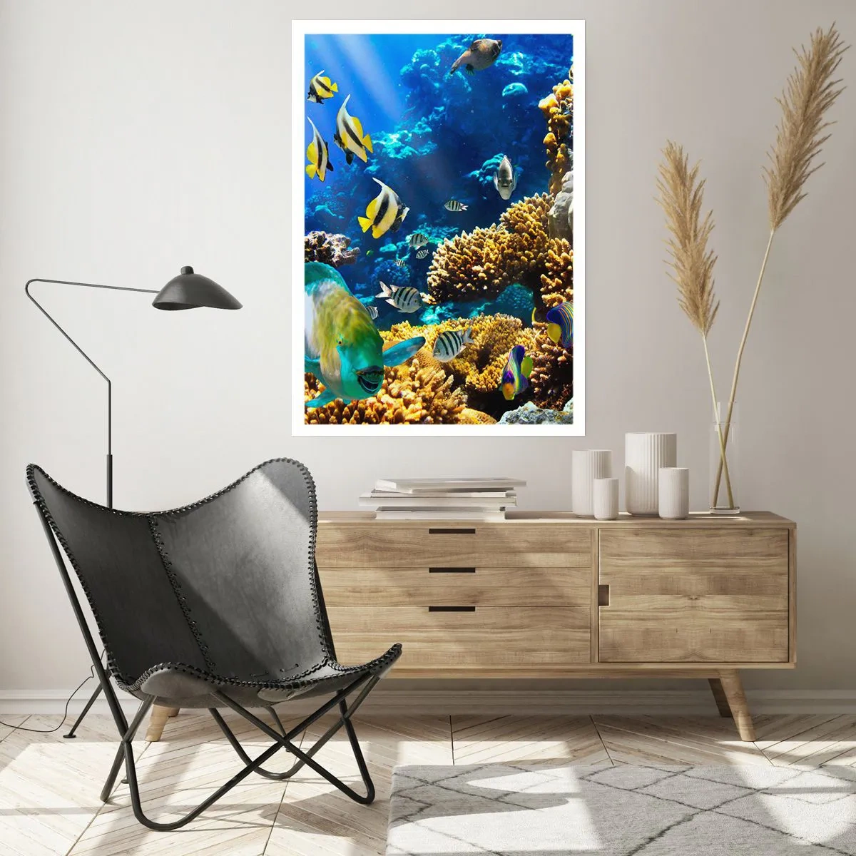 Poster - Eine Unterwasserwelt mit bunten Fischen und einem Korallenriff - 50x70cm - Viel Verkehr auf dem Ferienweg - Moderne Wanddekoration für Wohnzimmer und Schlafzimmer ARTTOR