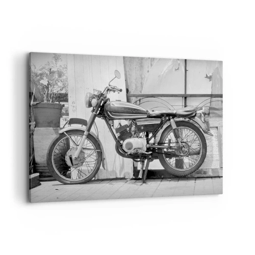 Bild auf Leinwand - Leinwandbild - Schwarz-Weiß-Foto eines klassischen Motorrads - 100x70cm - Klassik über alles - Moderne Wanddekoration für Wohnzimmer und Schlafzimmer ARTTOR