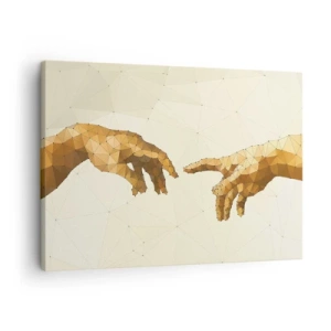 Bild auf Leinwand - Leinwandbild - Geometrische Hände, die sich vor hellem Hintergrund nacheinander ausstrecken - 70x50cm - Göttliche Geometrie - Moderne Wanddekoration für Wohnzimmer und Schlafzimmer ARTTOR