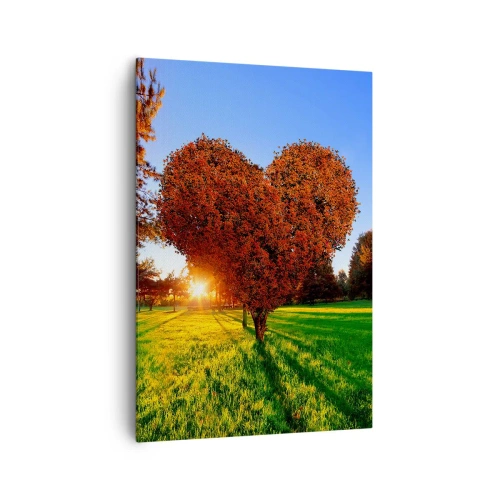 Bild auf Leinwand - Leinwandbild - Ein herzförmiger Baum in einer Herbstlandschaft - 70x100cm - Und wie man den Herbst nicht liebt - Moderne Wanddekoration für Wohnzimmer und Schlafzimmer ARTTOR
