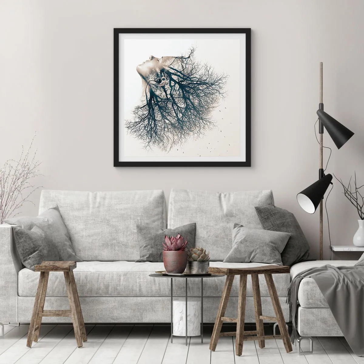 Poster in einem schwarzem Rahmen - Dem Rauschen der Bäume lauschen - 50x50 cm