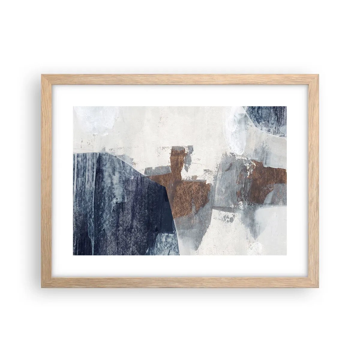 Poster in einem Rahmen aus heller Eiche - Blaue und braune Formen - 40x30 cm