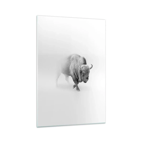 Glasbild - Bild auf glas - Weißer Bison in minimalistischem Ambiente - 70x100cm - König der Prärie - Moderne Wanddekoration für Wohnzimmer und Schlafzimmer ARTTOR