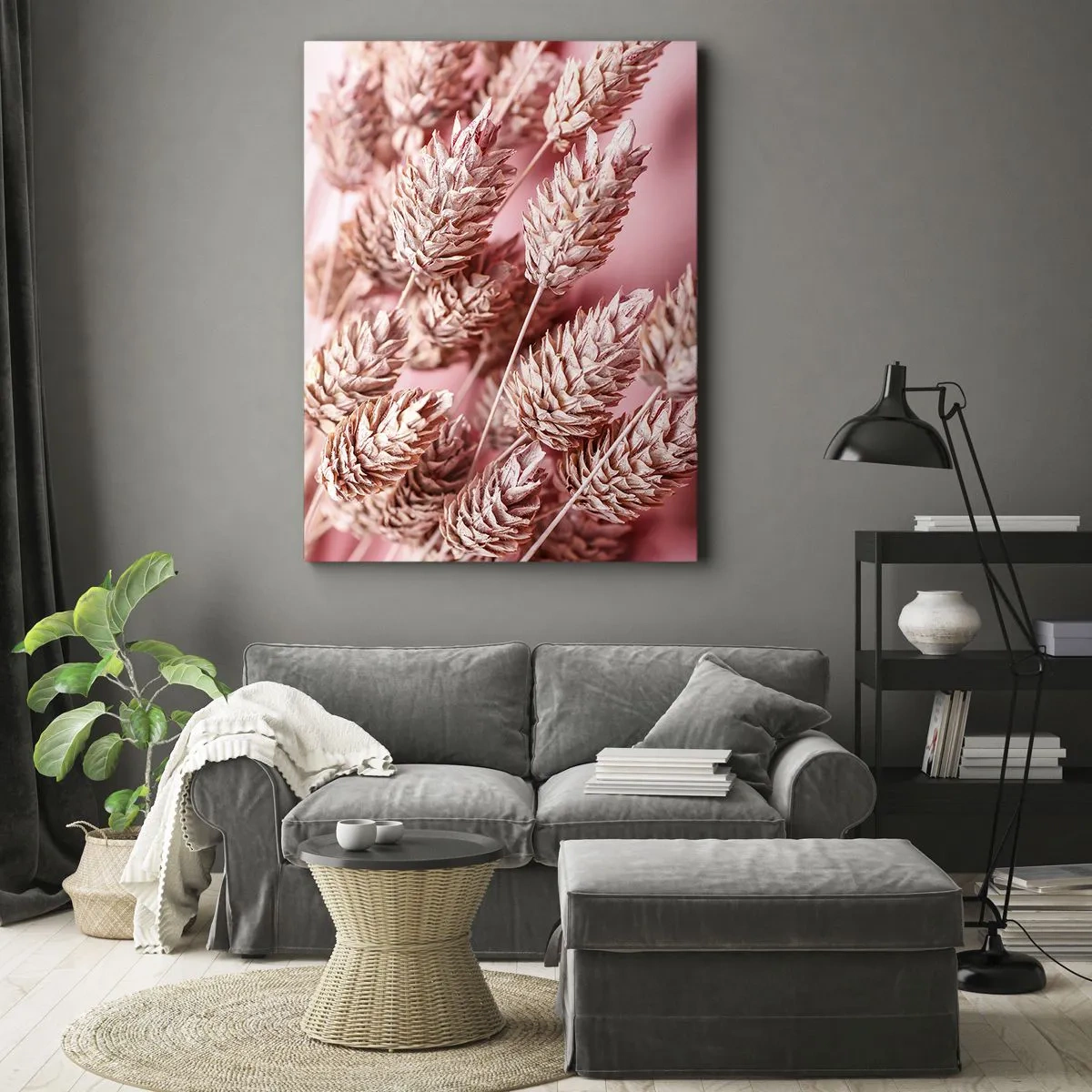 Bild auf Leinwand - Leinwandbild - Nahaufnahme der rosa gefärbten Ohren - 50x70cm - Eine Blumenkaskade in Rosa - Moderne Wanddekoration für Wohnzimmer und Schlafzimmer ARTTOR