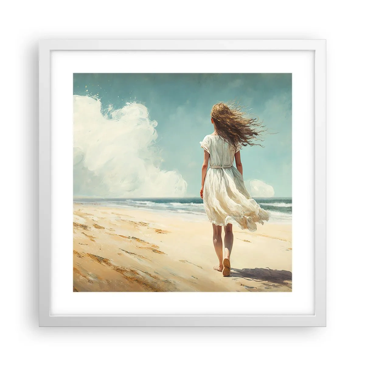 Poster in einem weißen Rahmen - Der Sonne und dem Wind begegnen - 40x40 cm