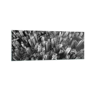 Glasbild - Bild auf glas - Schwarz-weiße Vogelperspektive der Stadt - 140x50cm - Immer höher und höher - Moderne Wanddekoration für Wohnzimmer und Schlafzimmer ARTTOR