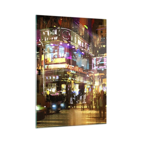 Glasbild - Bild auf glas - Eine pulsierende Stadt im Neonlicht - 50x70cm - In einem Lichtermeer - Moderne Wanddekoration für Wohnzimmer und Schlafzimmer ARTTOR