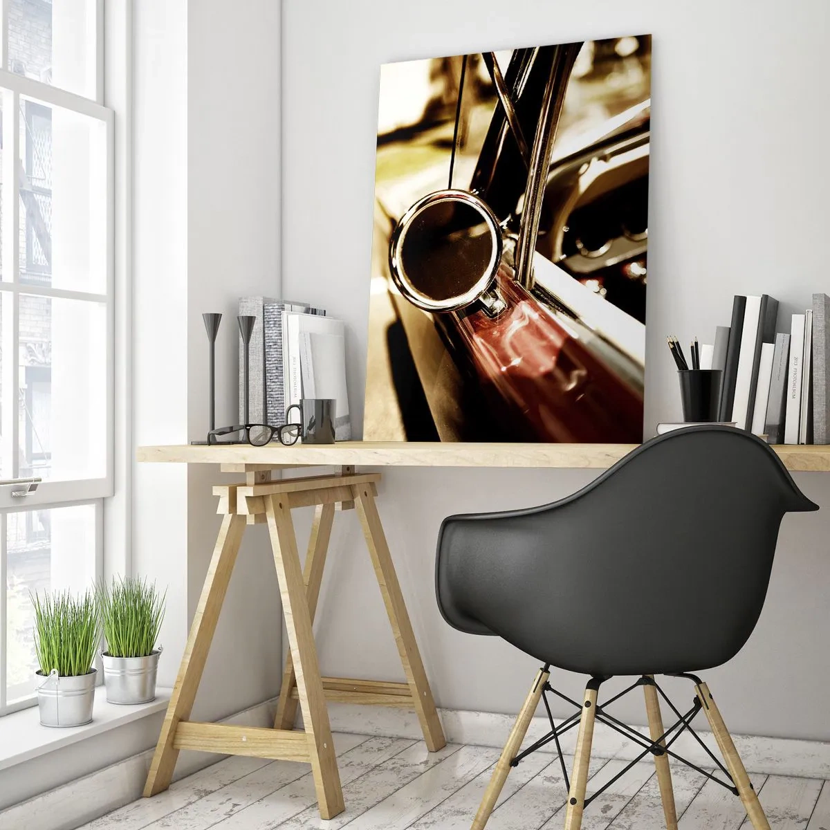 Glasbild - Bild auf glas - Oldtimer-Interieur im Retro-Stil - 50x70cm - Ein Auto mit Seele - Moderne Wanddekoration für Wohnzimmer und Schlafzimmer ARTTOR