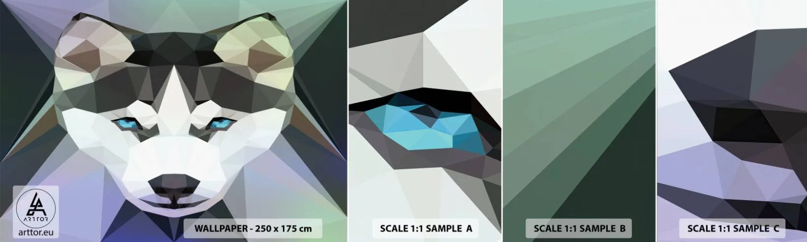 Fototapetenmuster Standard Eco - Die Erinnerung an den Schnee des Nordens - Abstraktion, Tiere, Wolf - 100x30 cm