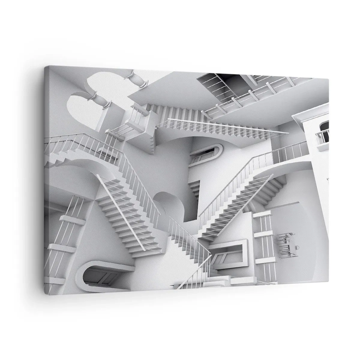 Bild auf Leinwand - Leinwandbild - Eine abstrakte Komposition aus Treppen in einer surrealistischen Raumanordnung - 70x50cm - Die Paradoxien des Weltraums - Moderne Wanddekoration für Wohnzimmer und Schlafzimmer ARTTOR
