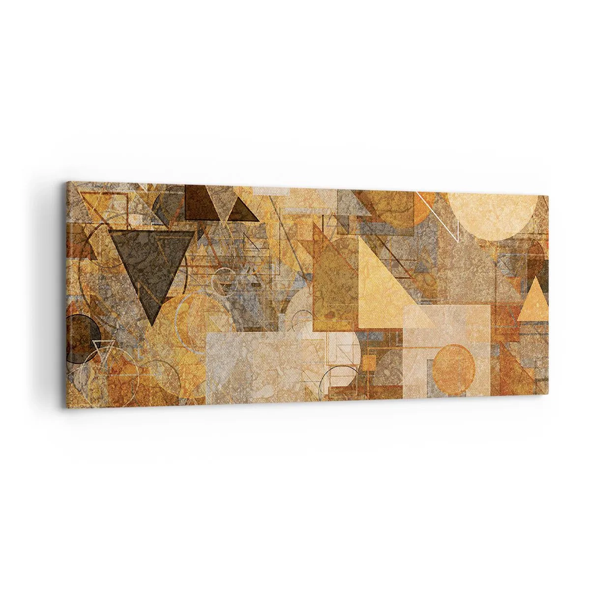 Bild auf Leinwand - Leinwandbild - Abstrakte geometrische Figuren in warmen Farbtönen - 120x50cm - Eine kubistische Studie aus Bronze - Moderne Wanddekoration für Wohnzimmer und Schlafzimmer ARTTOR
