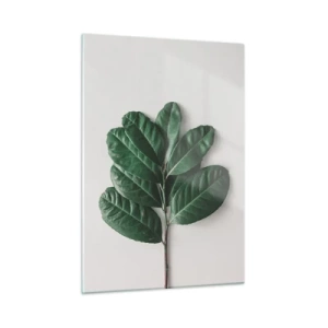 Glasbild - Bild auf glas - Ein Zweig mit grünen Blättern auf hellem Hintergrund - 50x70cm - Eine Zeichnung purer Natur - Moderne Wanddekoration für Wohnzimmer und Schlafzimmer ARTTOR