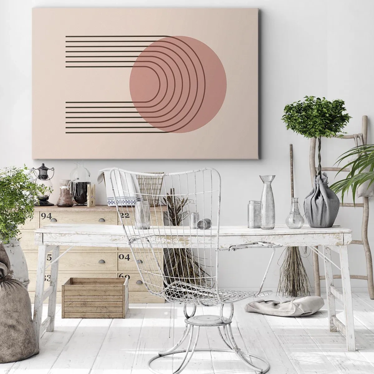 Bild auf Leinwand - Leinwandbild - Abstraktes Motiv mit rosa Kreisen und Linien - 70x50cm - Unwiderstehliche Anziehungskraft - Moderne Wanddekoration für Wohnzimmer und Schlafzimmer ARTTOR