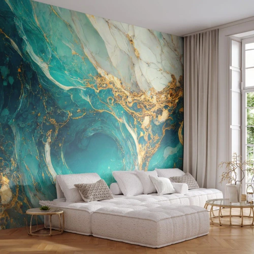 Fototapete Premium Sand - Komposition mit Goldadern - Abstraktion, Marmor, Stein - 300x210 cm