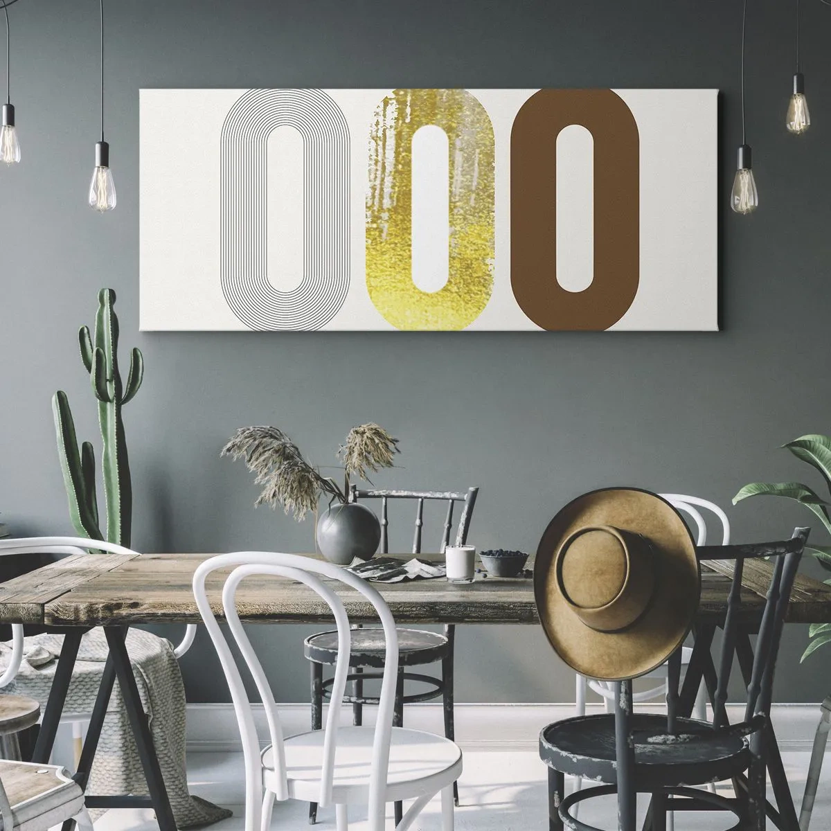 Bild auf Leinwand - Leinwandbild - Abstraktes Motiv aus drei geometrischen Formen - 140x50cm - Oooh! - Moderne Wanddekoration für Wohnzimmer und Schlafzimmer ARTTOR