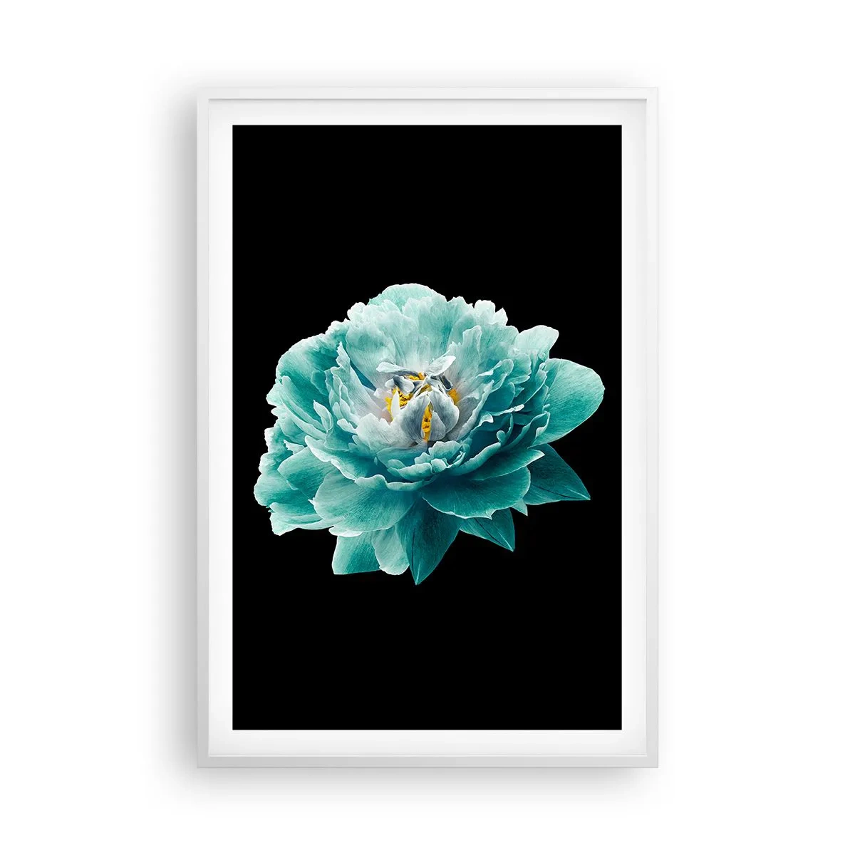 Poster in einem weißen Rahmen - Blaue und goldene Blütenblätter - 61x91 cm