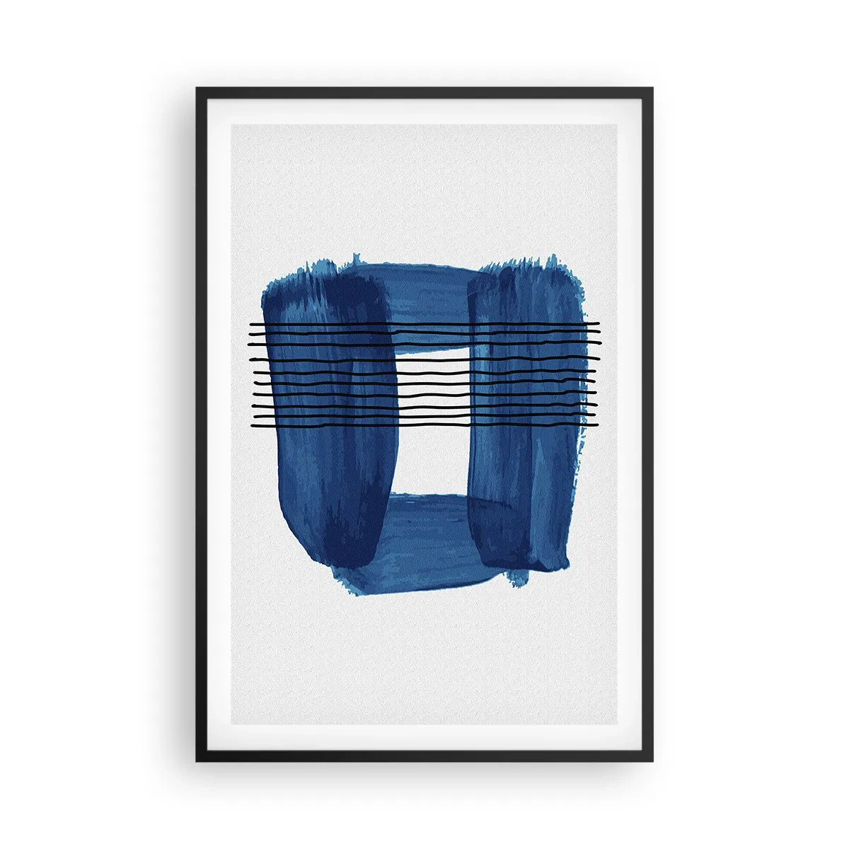 Poster in einem schwarzem Rahmen - Blaue und schwarze Komposition - 61x91 cm