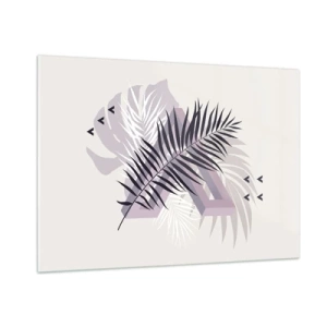 Glasbild - Bild auf glas - Eine minimalistische Komposition mit Palmblättern und geometrischen Formen. - 100x70cm - Der Schatten des Schattens - Moderne Wanddekoration für Wohnzimmer und Schlafzimmer ARTTOR