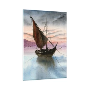 Glasbild - Bild auf glas - Zwei Segelschiffe liegen in der Abenddämmerung auf ruhigem Wasser vor Anker - 80x120cm - Abend am Hafen - Moderne Wanddekoration für Wohnzimmer und Schlafzimmer ARTTOR