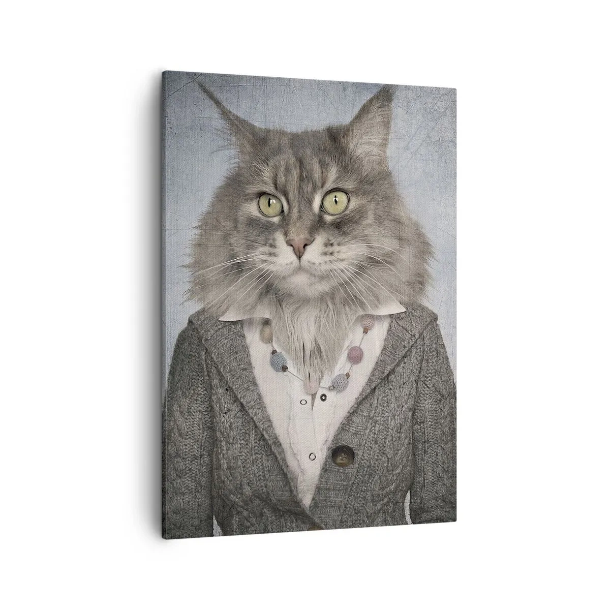 Bild auf Leinwand - Leinwandbild - Ein Triptychon mit Tierfiguren in eleganter Kleidung vor stilisiertem Hintergrund - 50x70cm - Pelze sind wieder in Mode - Moderne Wanddekoration für Wohnzimmer und Schlafzimmer ARTTOR