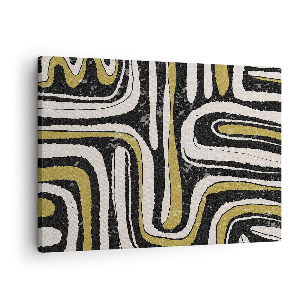 Bild auf Leinwand - Leinwandbild - Abstraktes Muster in Schwarz, Weiß und Gold - 70x50cm - Komposition: Straßen und Gassen - Moderne Wanddekoration für Wohnzimmer und Schlafzimmer ARTTOR