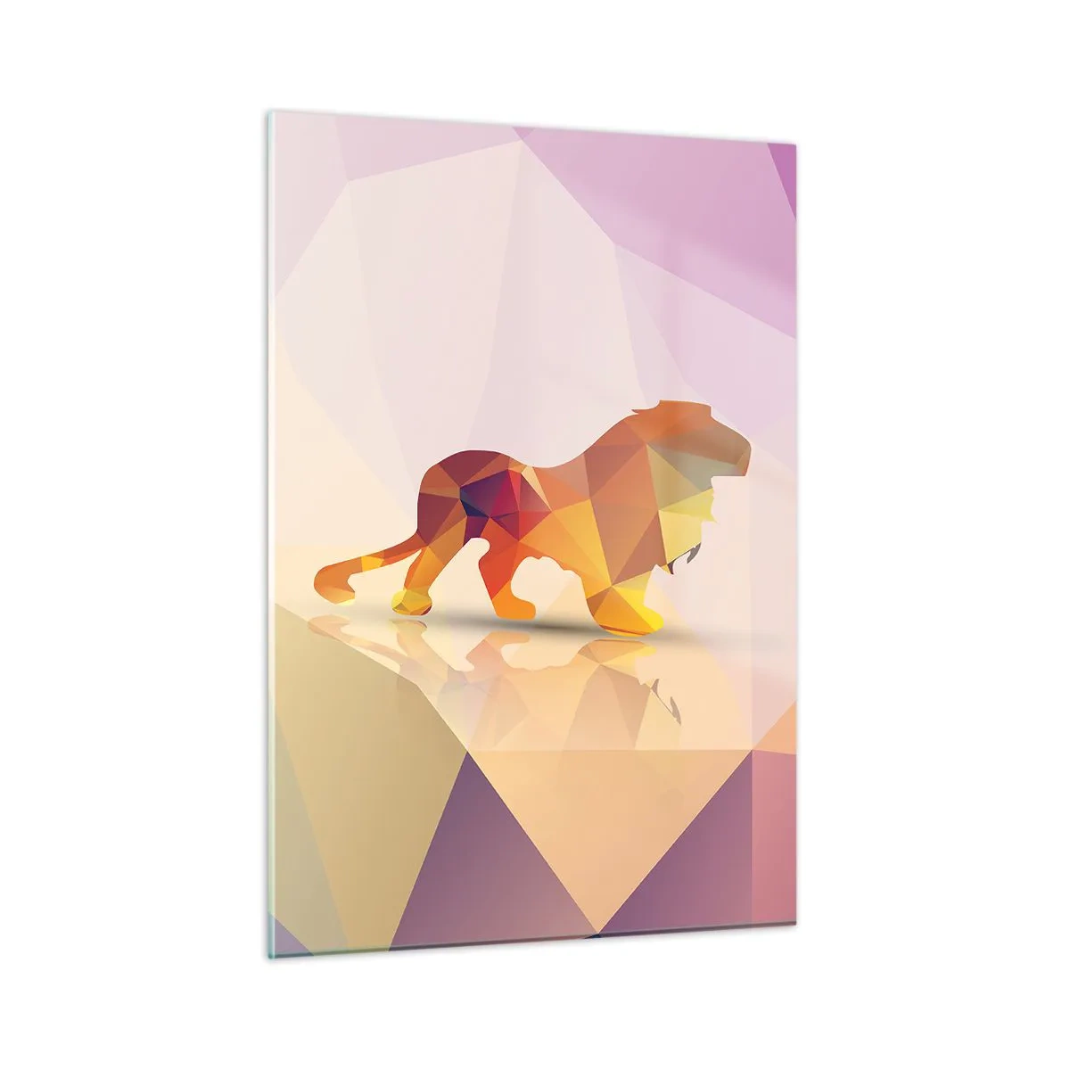 Glasbild - Bild auf glas - Geometrischer Löwe in farbenfroher Abstraktion - 50x70cm - Der Diamantenkönig - Moderne Wanddekoration für Wohnzimmer und Schlafzimmer ARTTOR