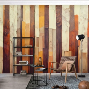 Fototapete Standard Eco - Vertikale Streifen in Baumstamm-Optik in warmen Farben - 100x70cm - Hymne der Waldbäume - Moderne Wanddekoration für Wohnzimmer und Schlafzimmer ARTTOR