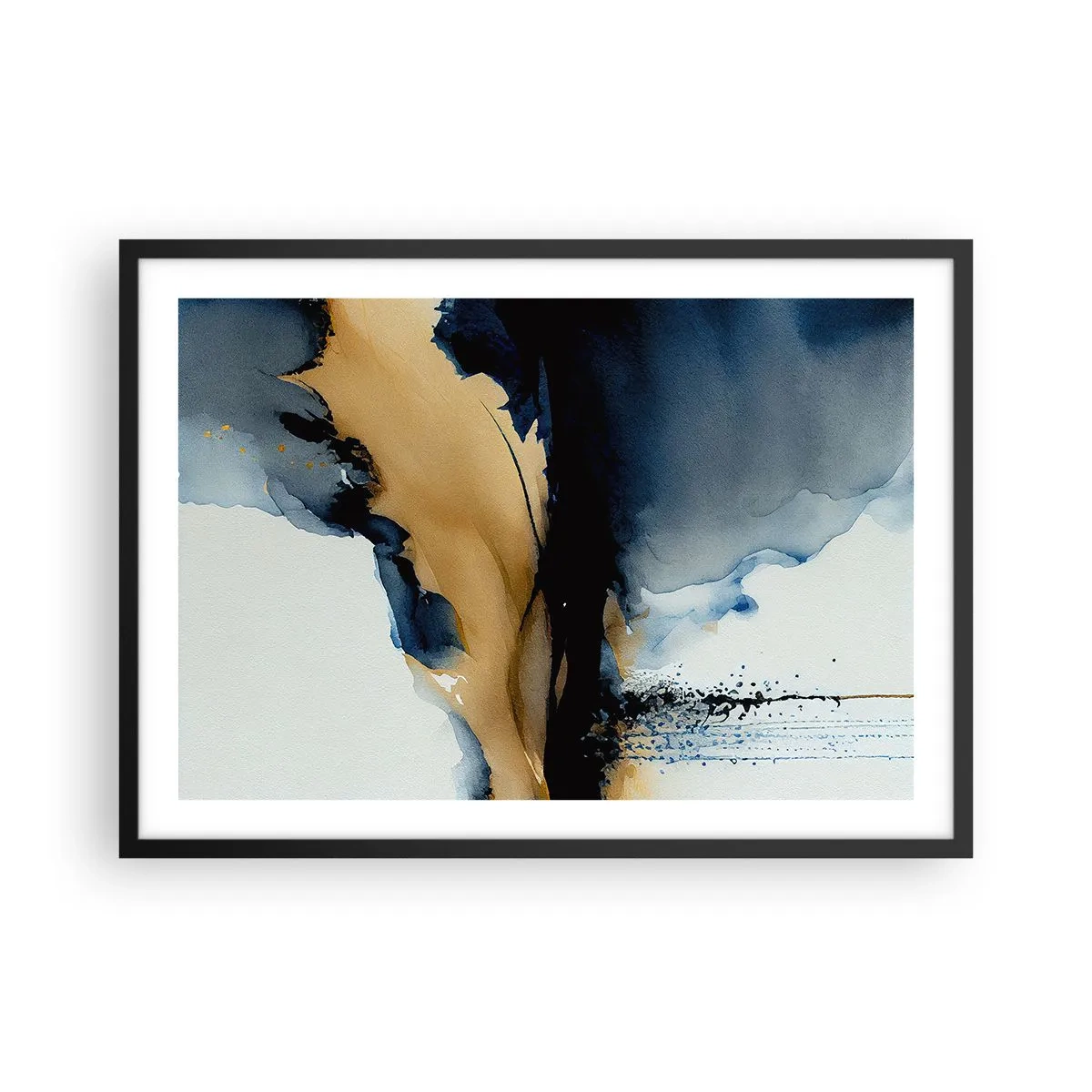 Poster in einem schwarzem Rahmen - Eine abstrakte Komposition in Marineblau- und Goldtönen - 70x50cm - Hinter dem Vorhang - Moderne Wanddekoration für Wohnzimmer und Schlafzimmer ARTTOR