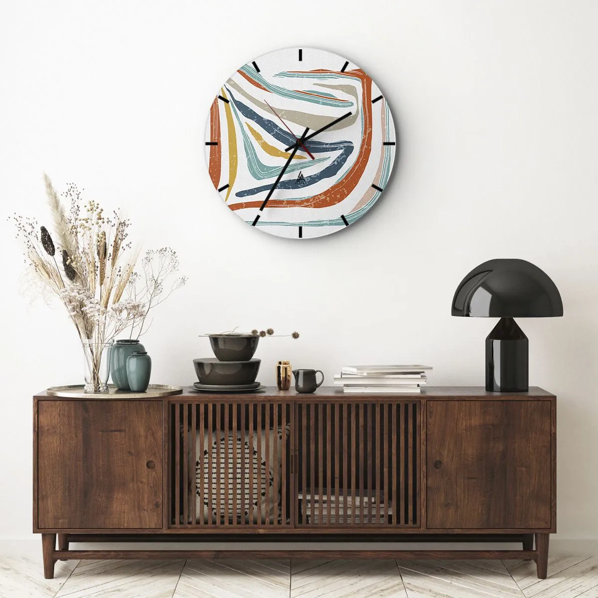 Wanduhr - Glasuhr - Abstraktion mit einem freundlichen Lächeln - 30x30 cm