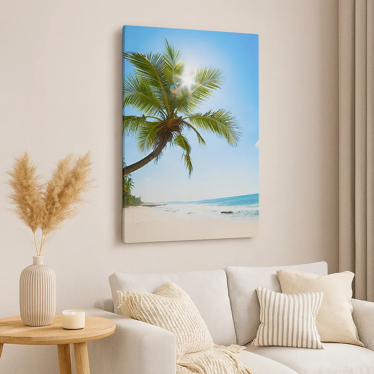 Bild auf Leinwand - Leinwandbild - Ein Strand mit Palmen in einer tropischen Landschaft - 50x70cm - Niemandem zeigen - Moderne Wanddekoration für Wohnzimmer und Schlafzimmer ARTTOR