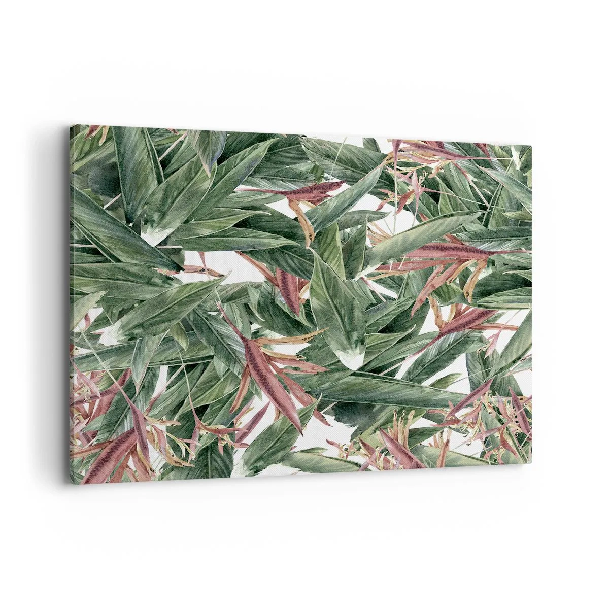 Bild auf Leinwand - Leinwandbild - Ein dekoratives Blattmotiv in Grün- und Burgundertönen auf hellem Hintergrund - 120x80cm - Smaragd-lila Dickicht - Moderne Wanddekoration für Wohnzimmer und Schlafzimmer ARTTOR