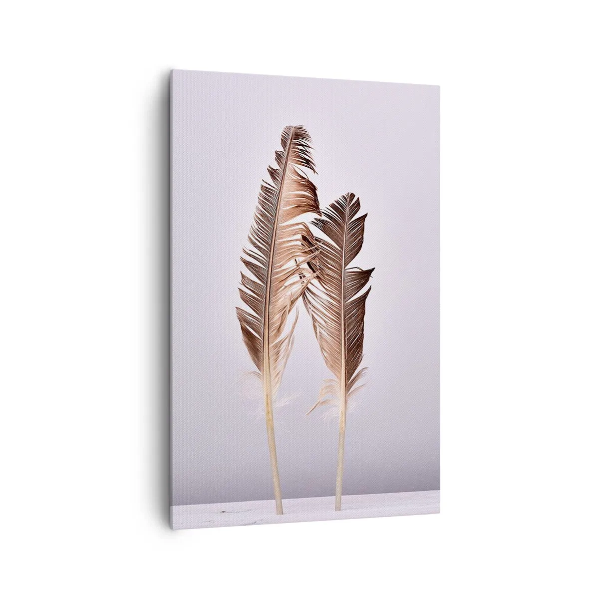 Bild auf Leinwand - Leinwandbild - Zarte Federn auf hellem Untergrund im minimalistischen Stil - 80x120cm - Gegen das Nichts - Moderne Wanddekoration für Wohnzimmer und Schlafzimmer ARTTOR