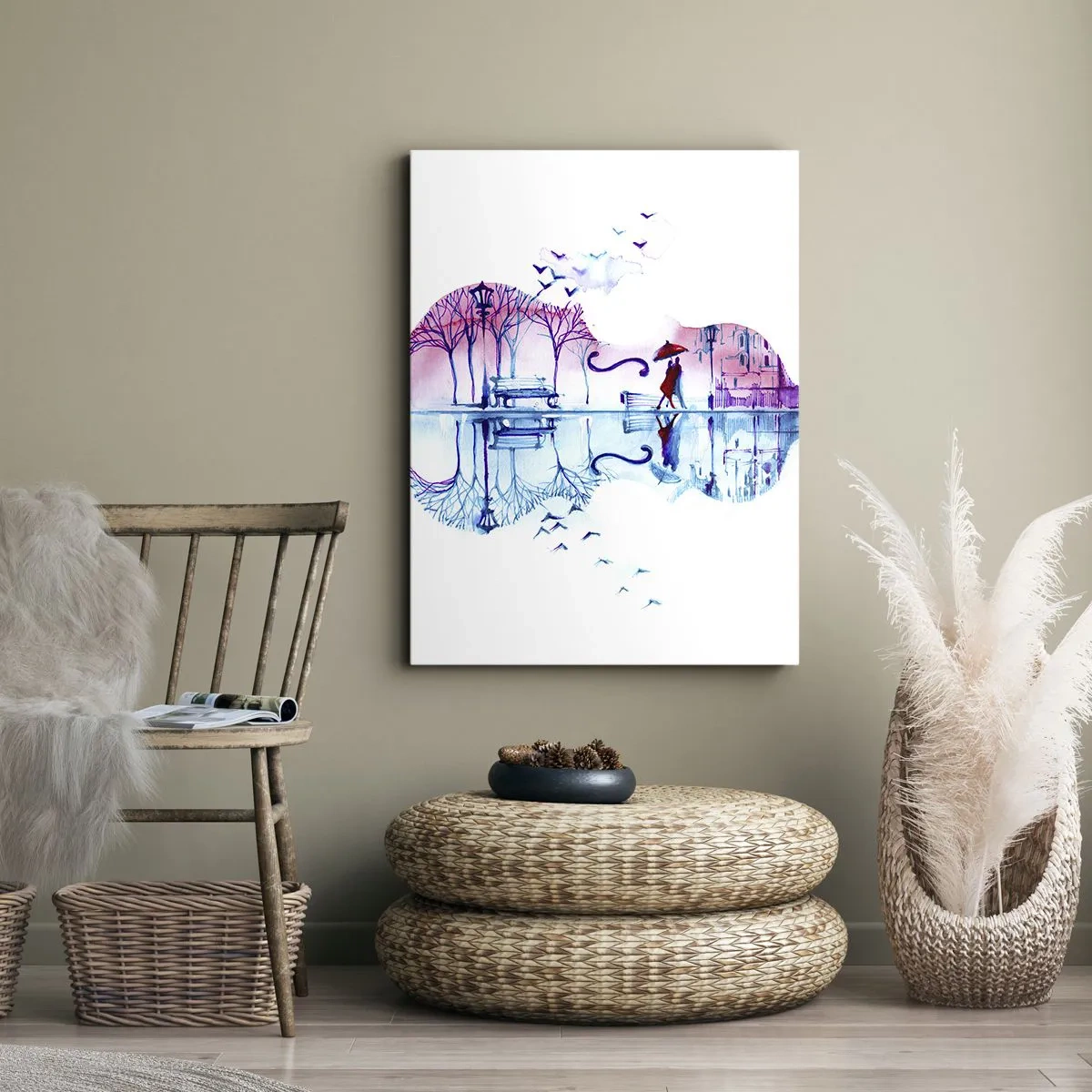 Bild auf Leinwand - Leinwandbild - Stadtsilhouette in Form einer Violine in Aquarellfarben - 70x100cm - Ich bringe dir ein paar Regenbögen - Moderne Wanddekoration für Wohnzimmer und Schlafzimmer ARTTOR