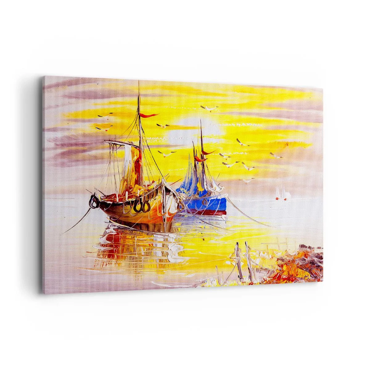 Bild auf Leinwand - Leinwandbild - Eine malerische Szene von Booten auf ruhiger See - 100x70cm - Eine wohlverdiente Pause im Hafen - Moderne Wanddekoration für Wohnzimmer und Schlafzimmer ARTTOR