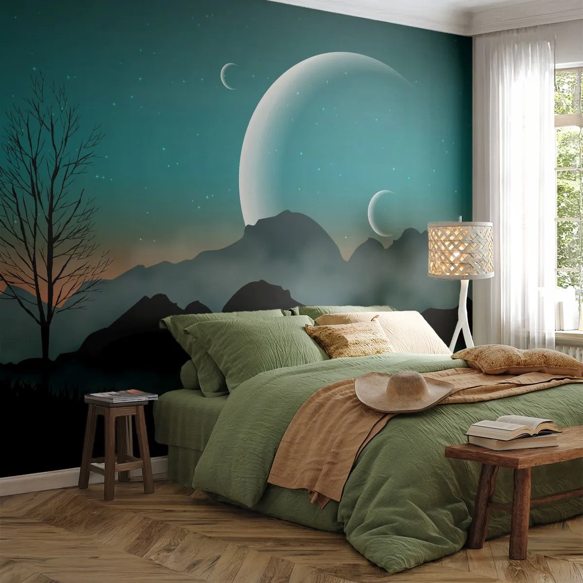 Fototapete Premium Sand - Karneval in der Sternenacht - Abstraktion, Landschaft, Berge - 350x256 cm