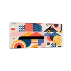 Glasbild - Bild auf glas - Bunte geometrische Formen im Retro-Stil - 120x50cm - Komposition: Na, los, spiel! - Moderne Wanddekoration für Wohnzimmer und Schlafzimmer ARTTOR
