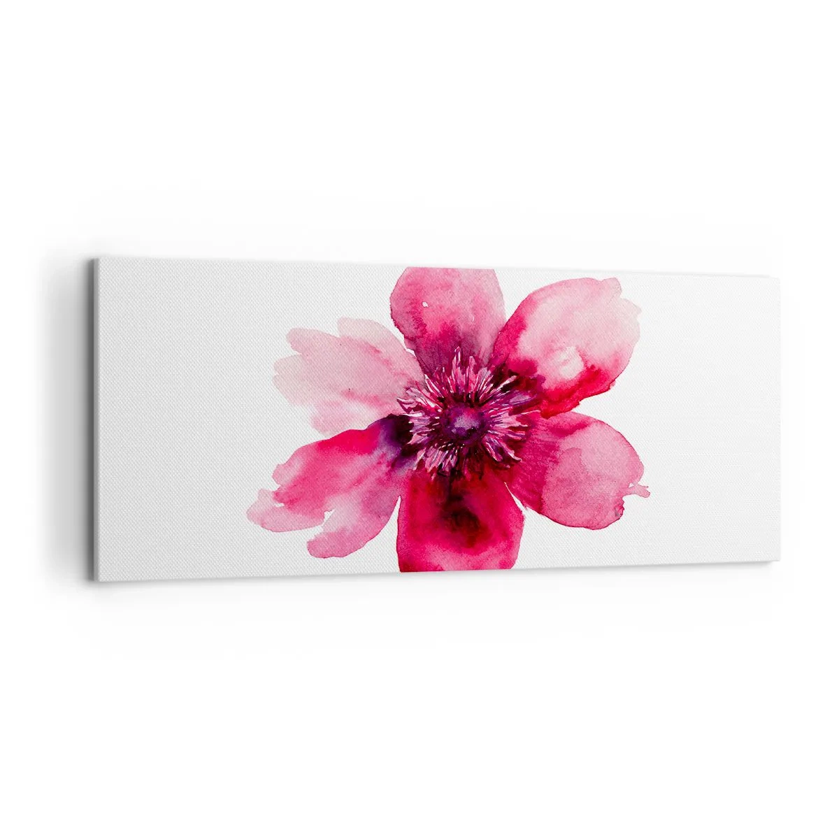 Bild auf Leinwand - Leinwandbild - Rosa Blume im Aquarellstil auf weißem Hintergrund - 120x50cm - Ein nach Karmin duftender Kuss - Moderne Wanddekoration für Wohnzimmer und Schlafzimmer ARTTOR