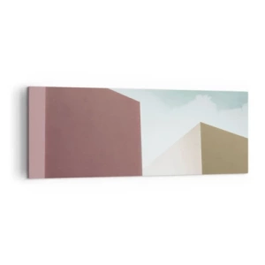Bild auf Leinwand - Leinwandbild - Minimalistische Architektur mit pastellfarbenen Blöcken und Himmel - 140x50cm - Geometrie des sonnigen Sommers - Moderne Wanddekoration für Wohnzimmer und Schlafzimmer ARTTOR