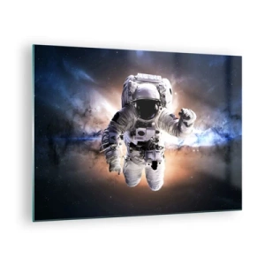 Glasbild - Bild auf glas - Astronaut im Weltraum mit einer Galaxie im Hintergrund - 70x50cm - Grüße aus dem Weltall - Moderne Wanddekoration für Wohnzimmer und Schlafzimmer ARTTOR